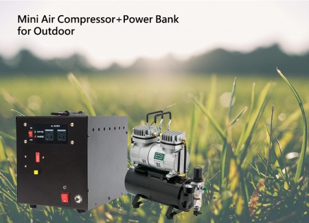 Mini kompresor powietrza + Power Bank na zewnątrz